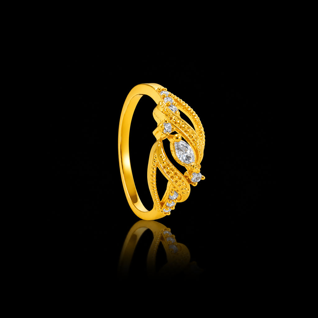 CZ Wave Leaf Fine Stone Ring Gold Layered