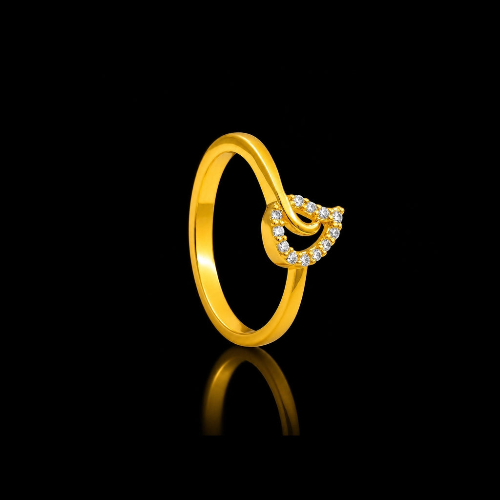 CZ Curl Wave Slim Stone Ring Gold Layered