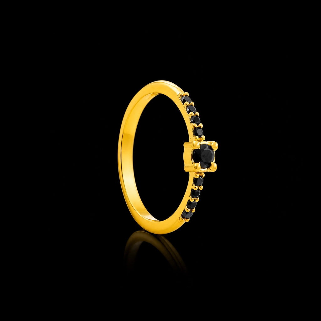 Black Green Solitaire Fine Stone Ring Gold Layered
