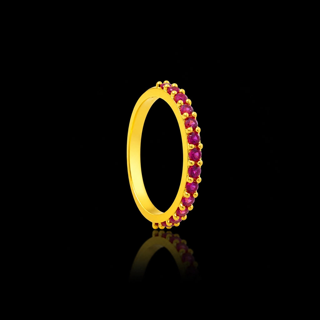 Deep Red Eternity Slim Band Stone Ring Gold Layered