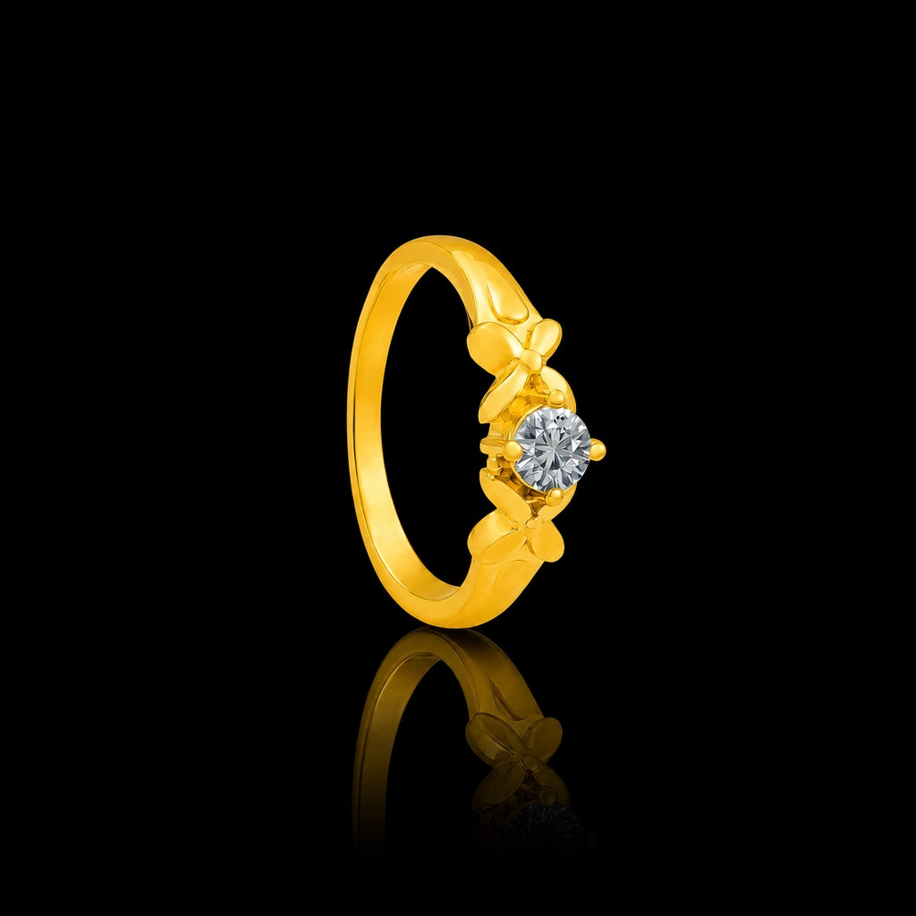CZ Bow Solitaire Fine Stone Ring Gold Layered