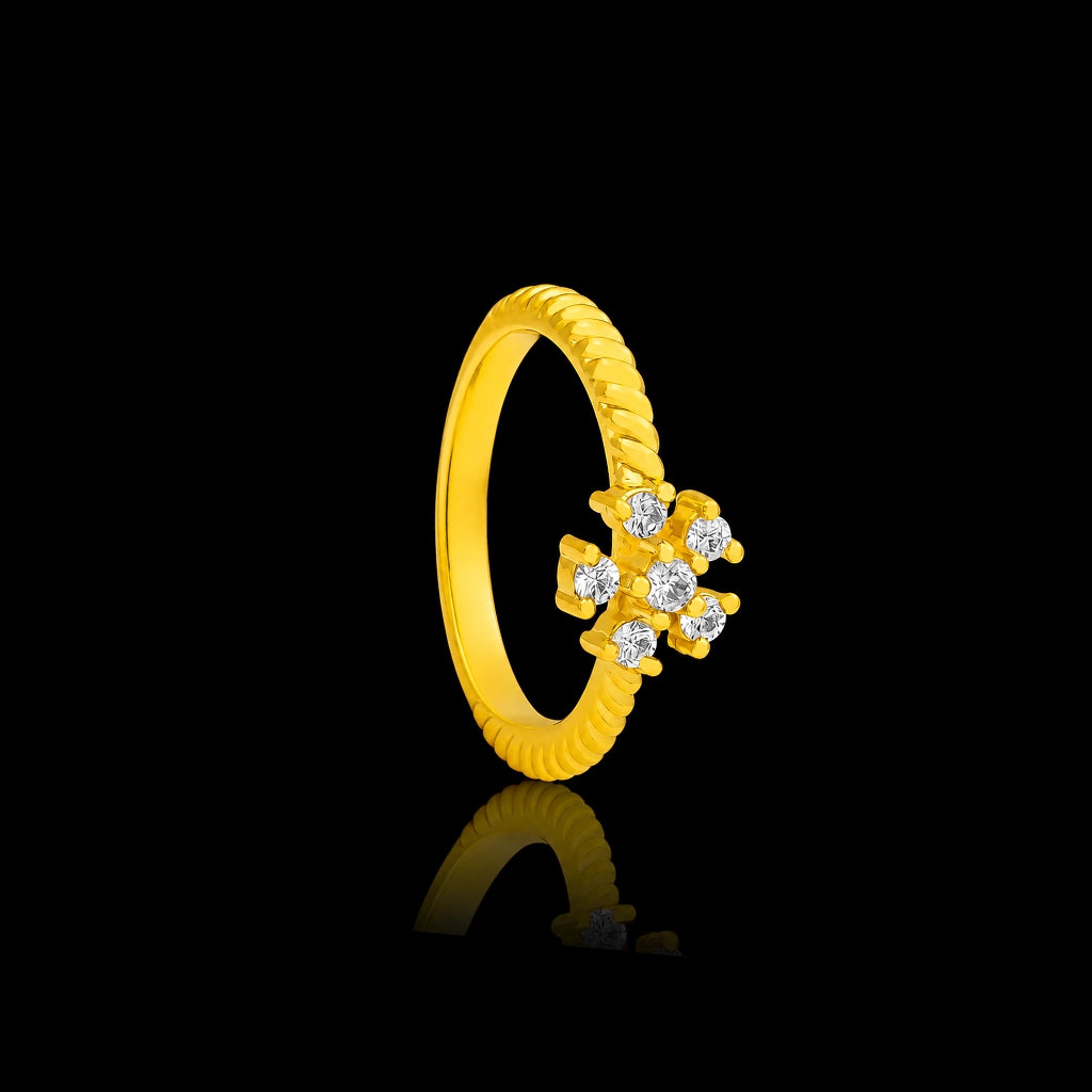 CZ Bloom Trio Slim Stone Ring Gold Layered