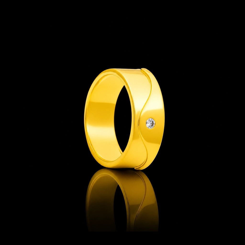 Solitaire Bevel Plain Band Stone Gents Ring Gold Layered