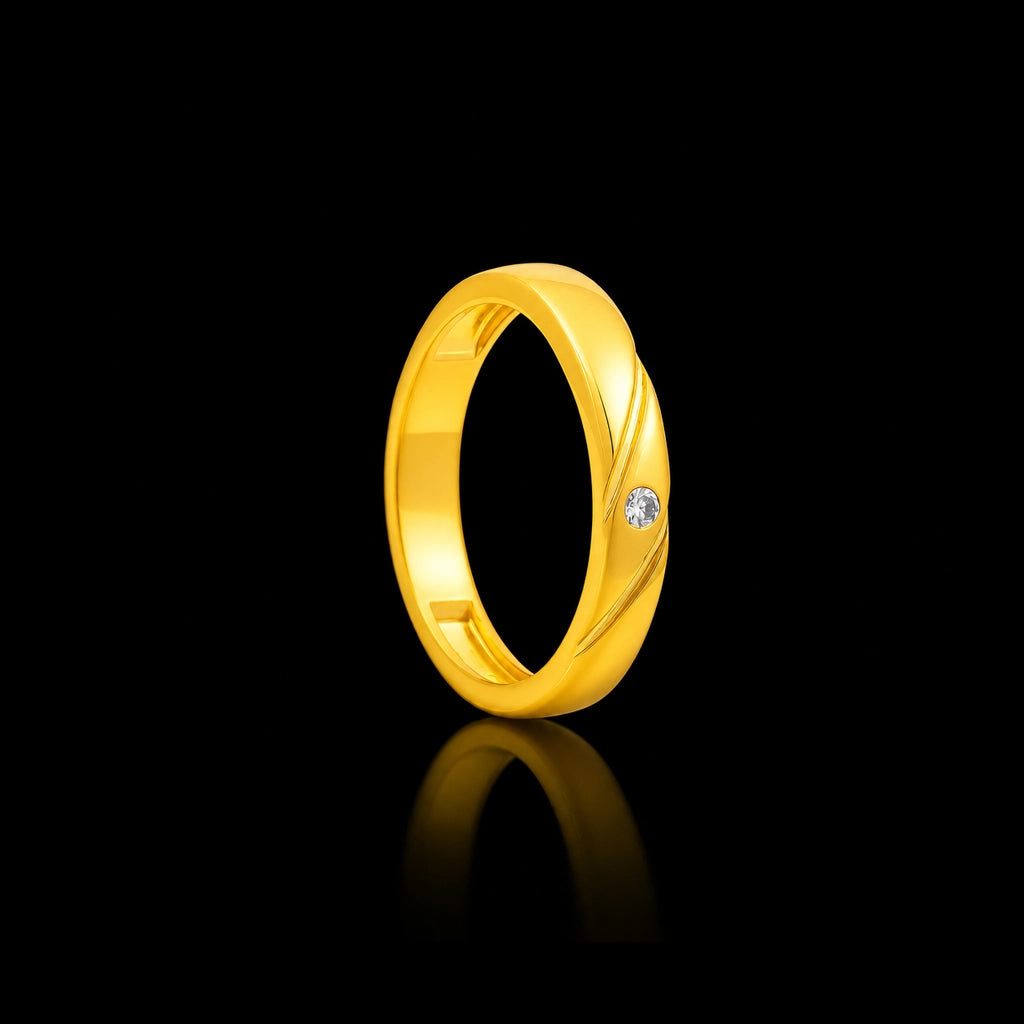 Solitaire Fine Plain Band Stone Gents Ring Gold Layered