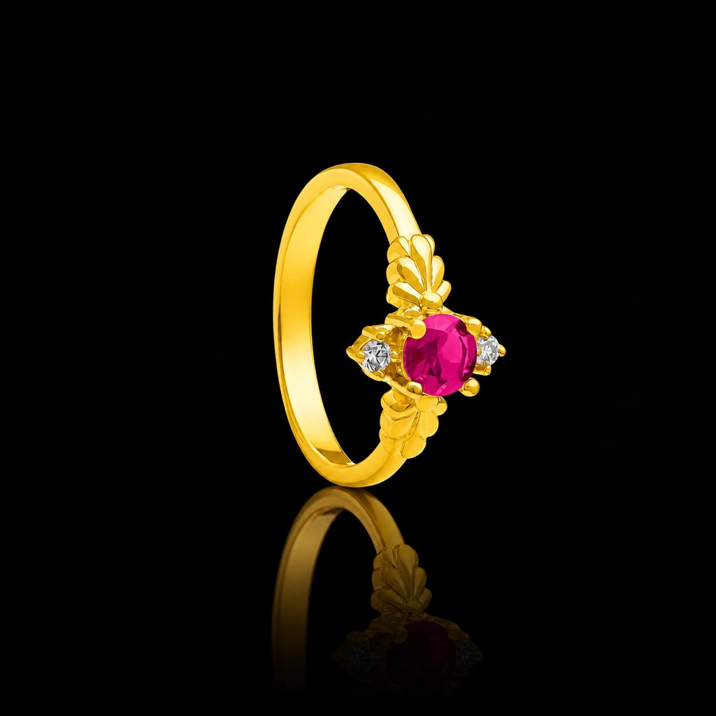 Pink Leaf Wing Fine Stone Ring Gold Layered