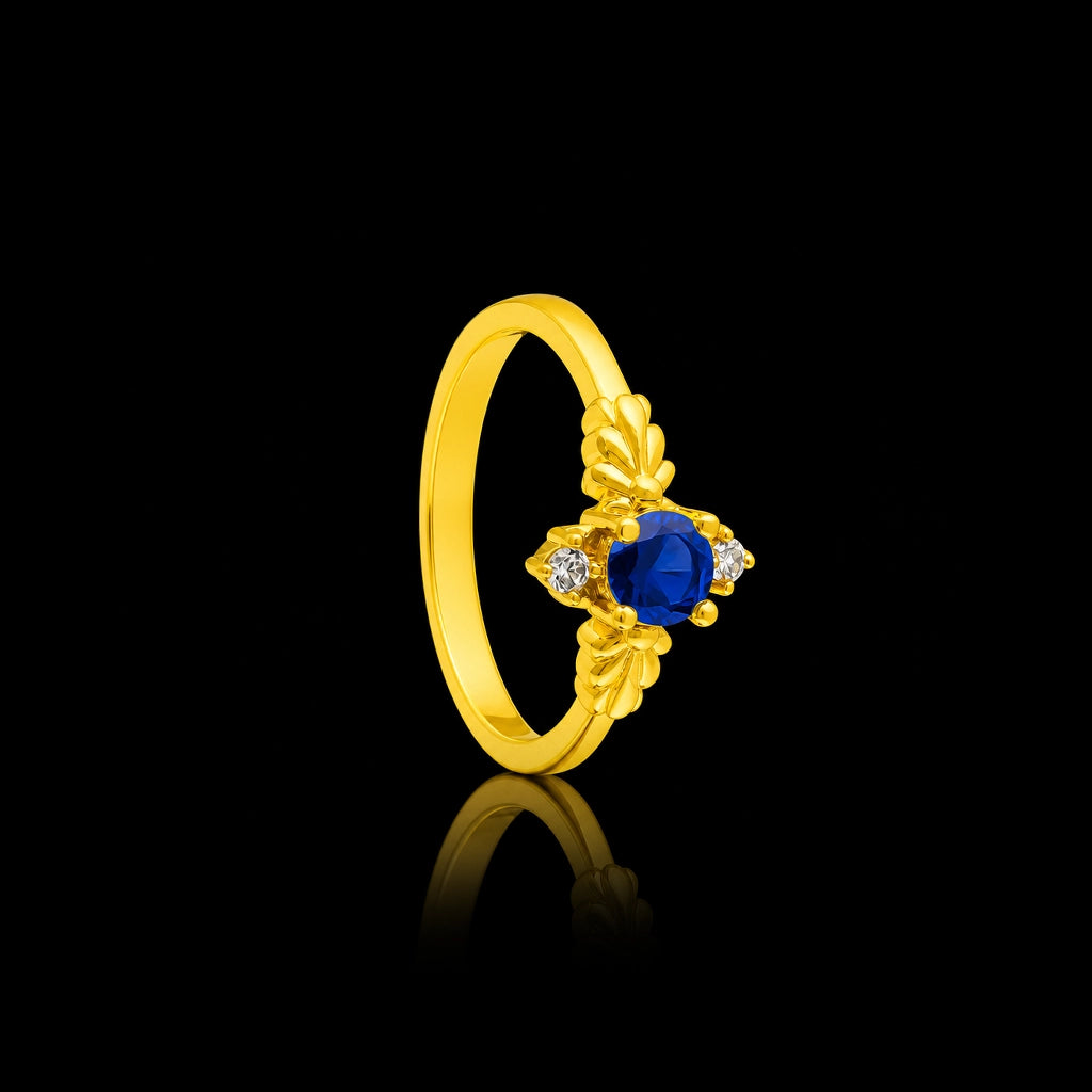 Blue Leaf Wing Fine Stone Ring Gold Layered
