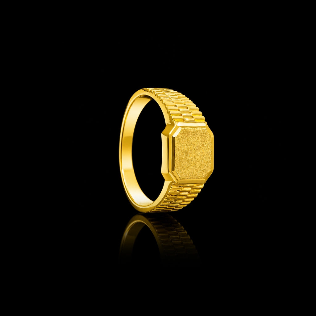 Rectangle Ribbed Face Gents Ring Gold Layered