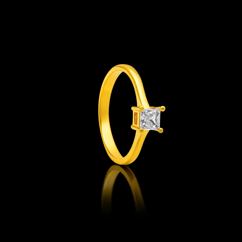 CZ Square Claw Fine Stone Ring Gold Layered