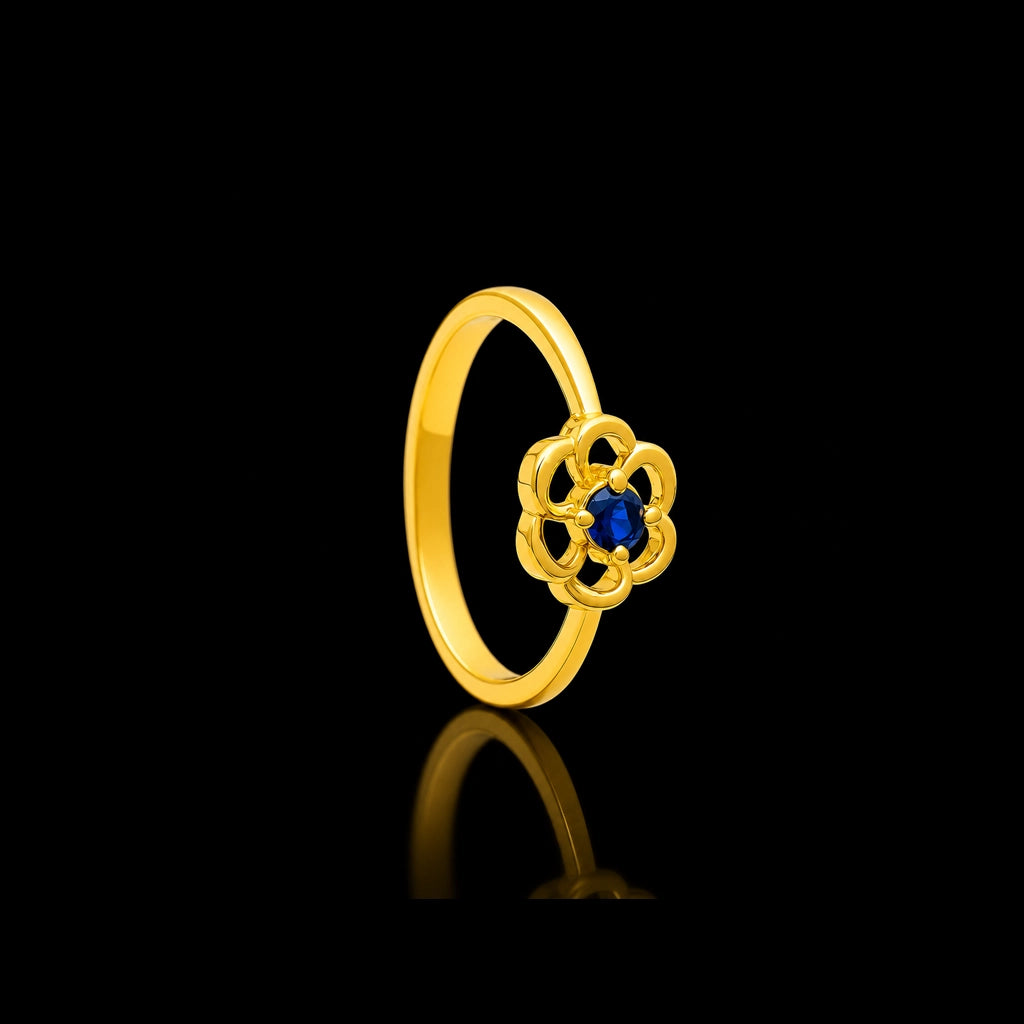 Black Bloom Petal Fine Stone Ring Gold Layered