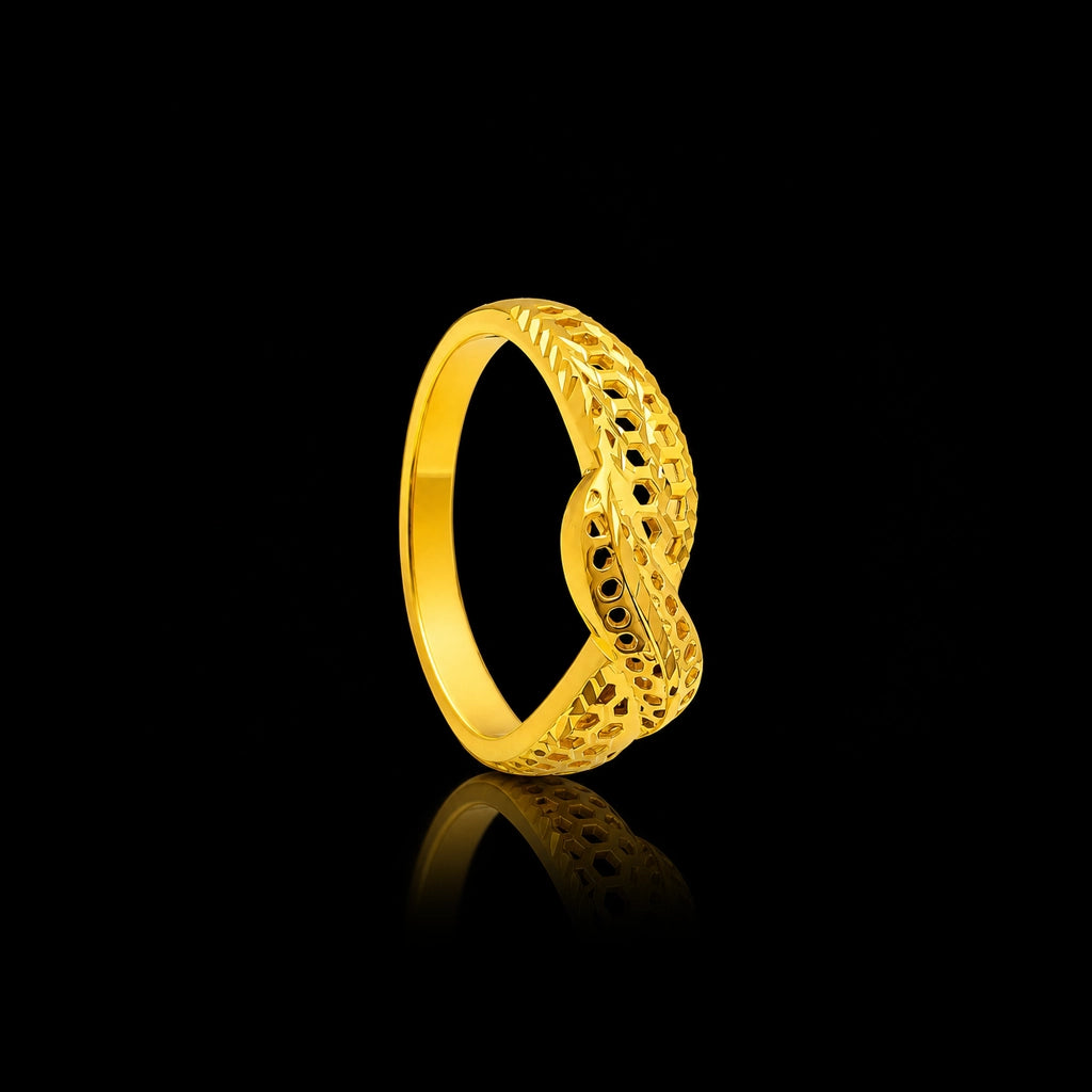 Lattice Curve Slim Band Ring Gold Layered