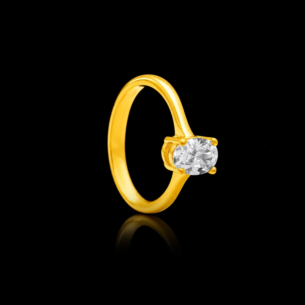 CZ Oval Cabochon Fine Stone Ring Gold Layered
