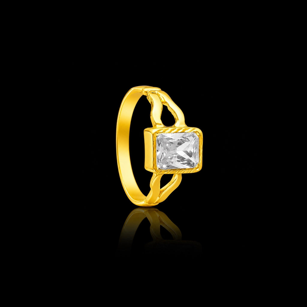 CZ Rectangle Bezel Band Stone Gents Ring Gold Layered