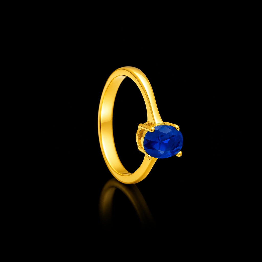 Blue Oval Cabochon Fine Stone Ring Gold Layered