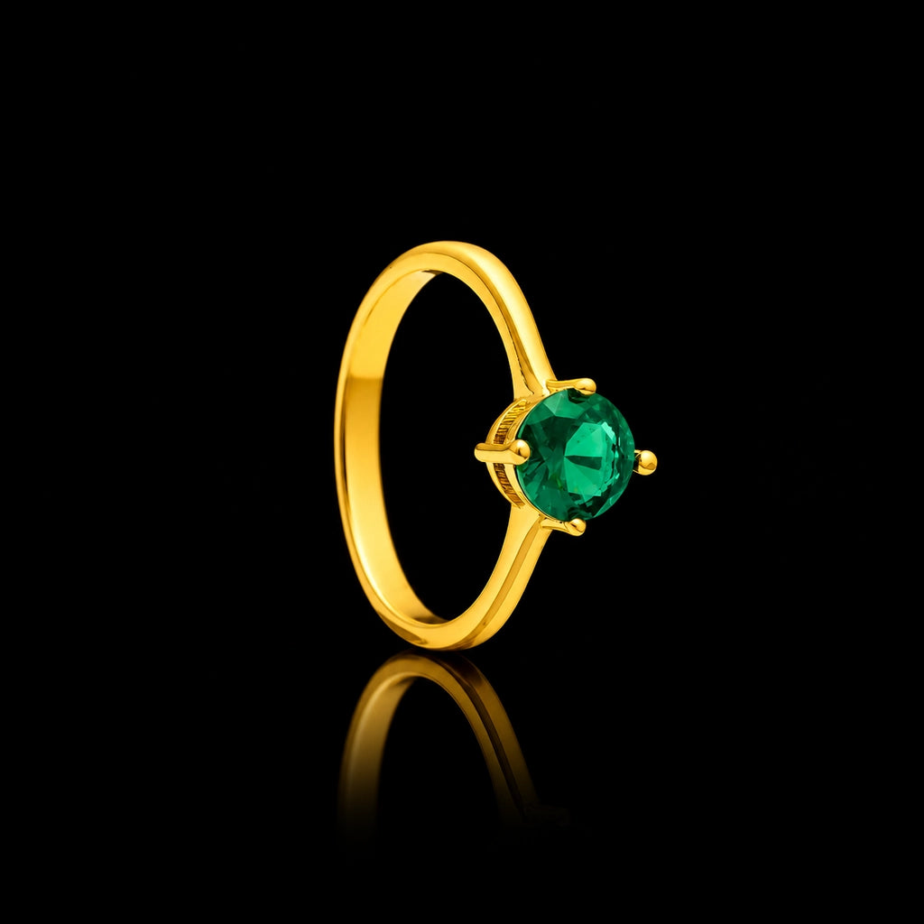 Green Round Claw Fine Stone Ring Gold Layered