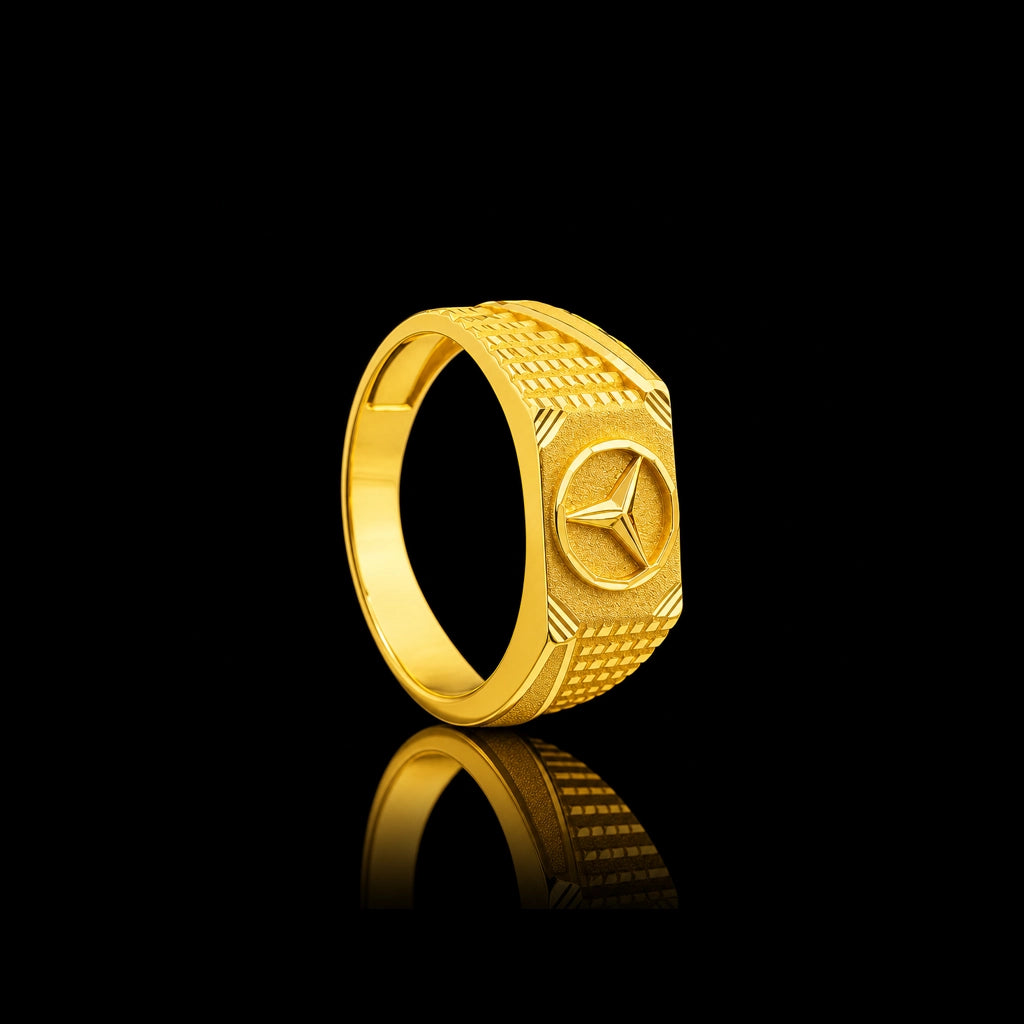 Circle Tri Spoke Face Gents Ring Gold Layered
