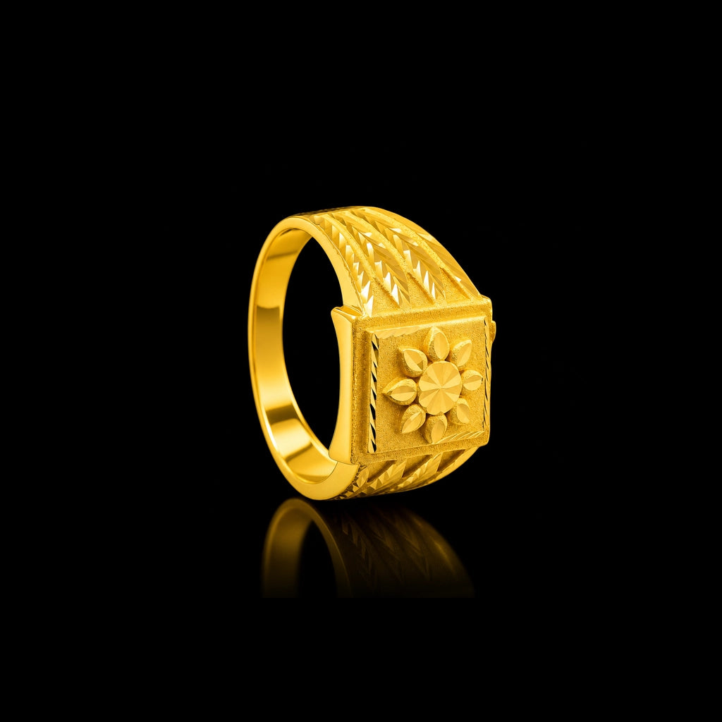 Bloom Square Cut Face Gents Ring Gold Layered