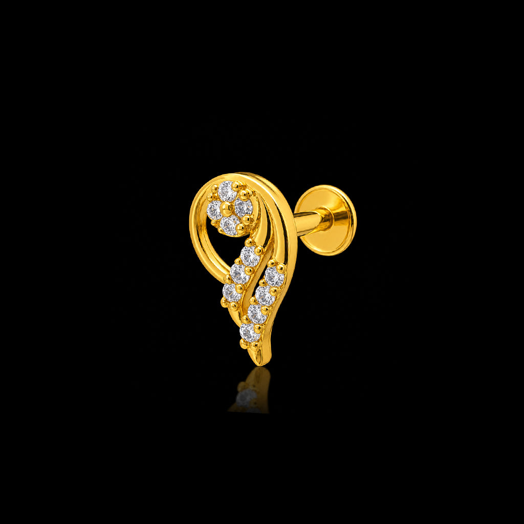 White Stone Swirl Paisley Stud Earrings Gold Layered