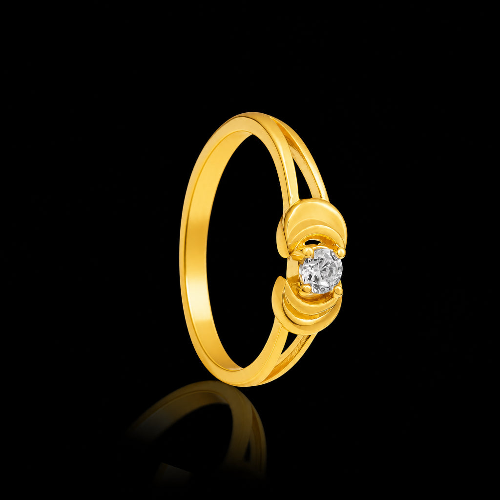 CZ Solitaire Wave Fine Stone Ring Gold Layered