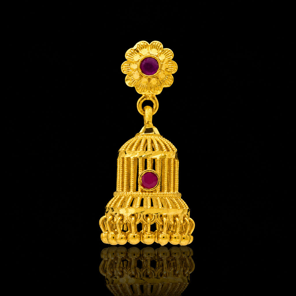 Floret Top Long Fringe Stone Jimikka Stud Gold Layered