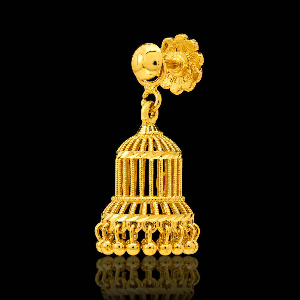 Floret Top Long Fringe Stone Jimikka Stud Gold Layered