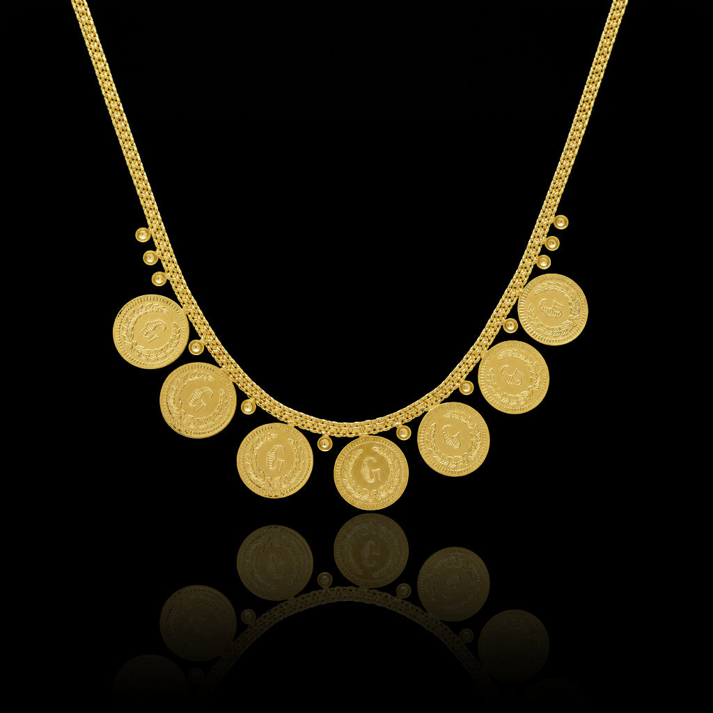 Lakshmi Kaasu Coin Fringe Short Necklace Gold Layered