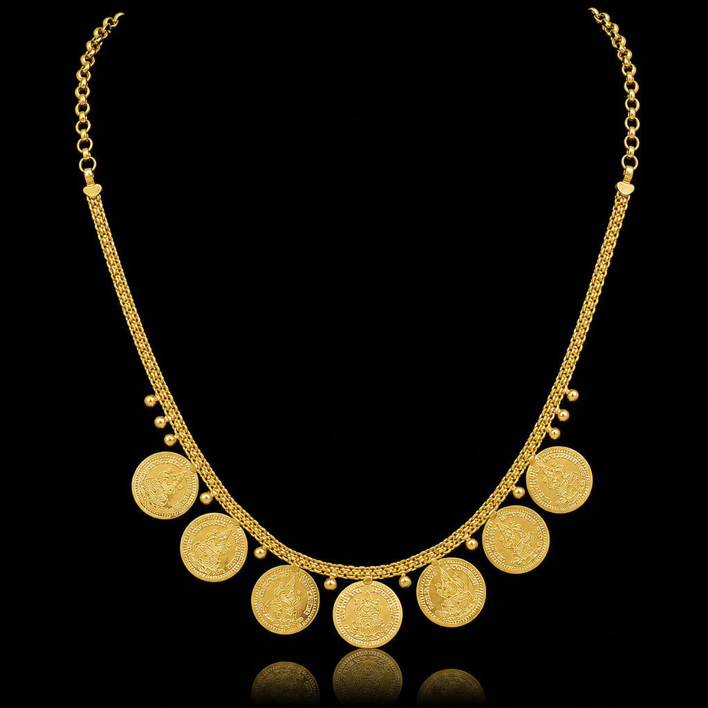 Lakshmi Kaasu Coin Fringe Short Necklace Gold Layered