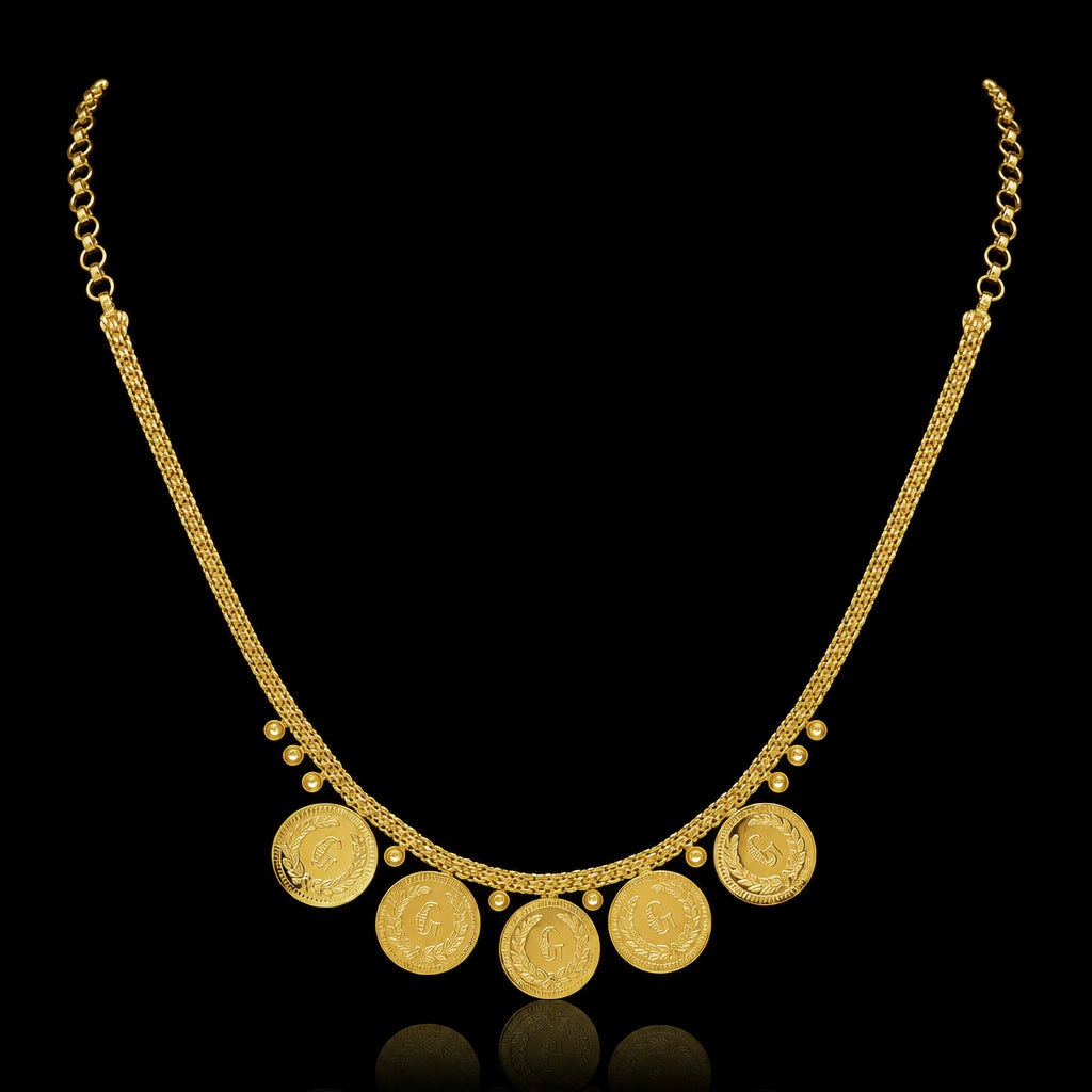 Lakshmi Kaasu Coin Fringe Short Necklace Gold Layered