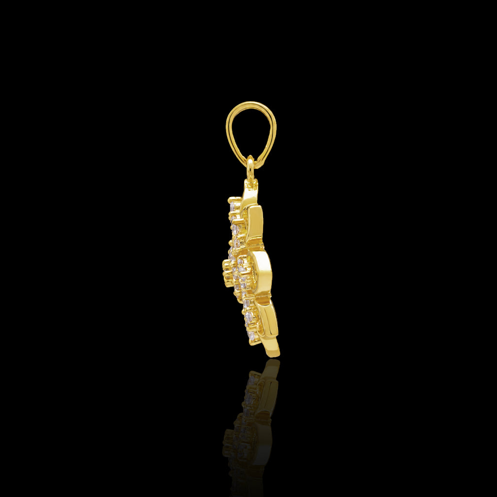 CZ Snowflake Pave Cluster Pendant with Chain Gold Layered