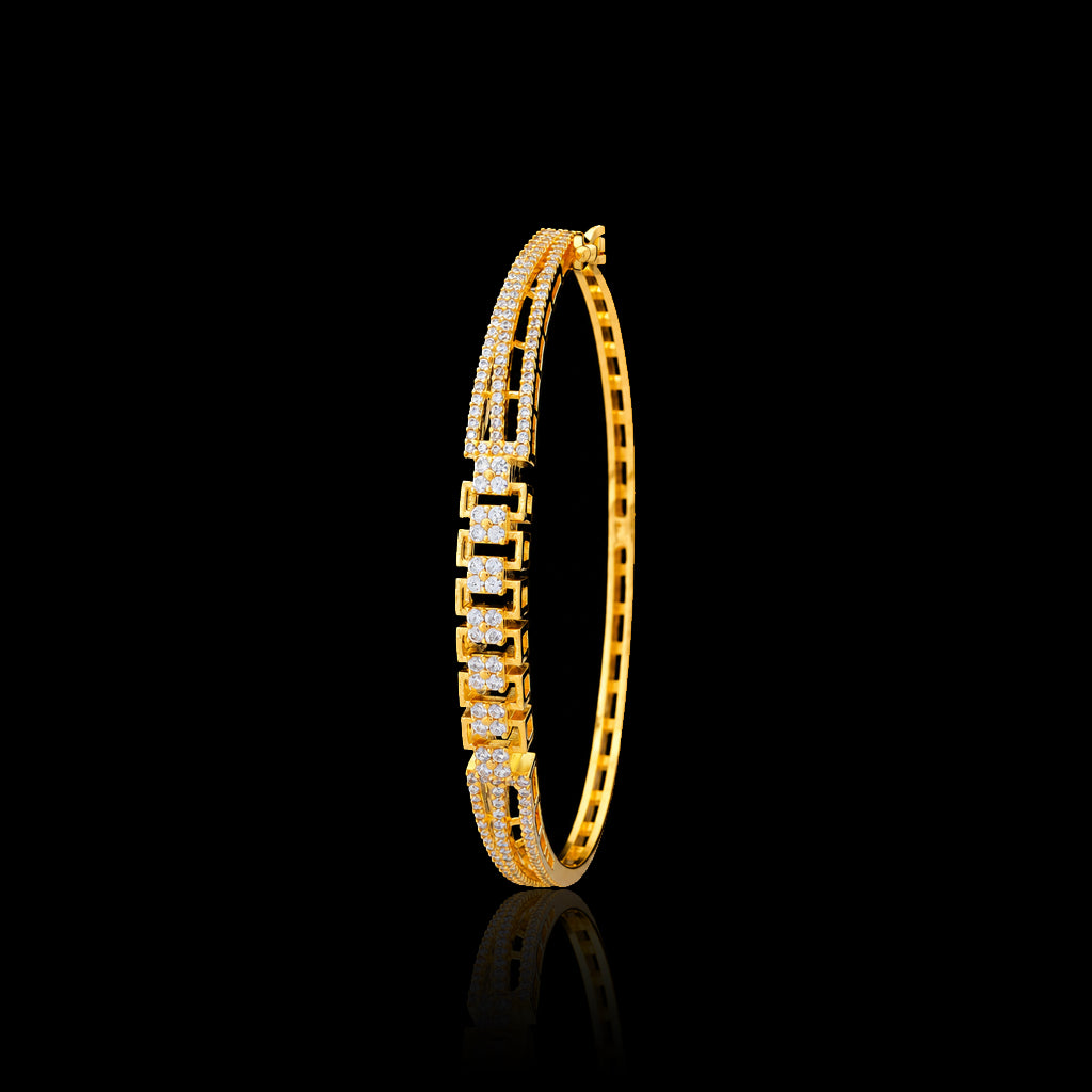 CZ Lattice Pave Twin Rail Bangle Gold Layered