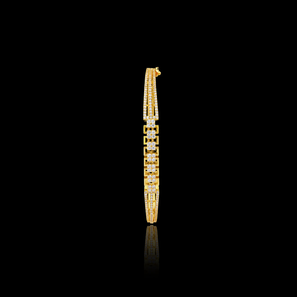 CZ Lattice Pave Twin Rail Bangle Gold Layered