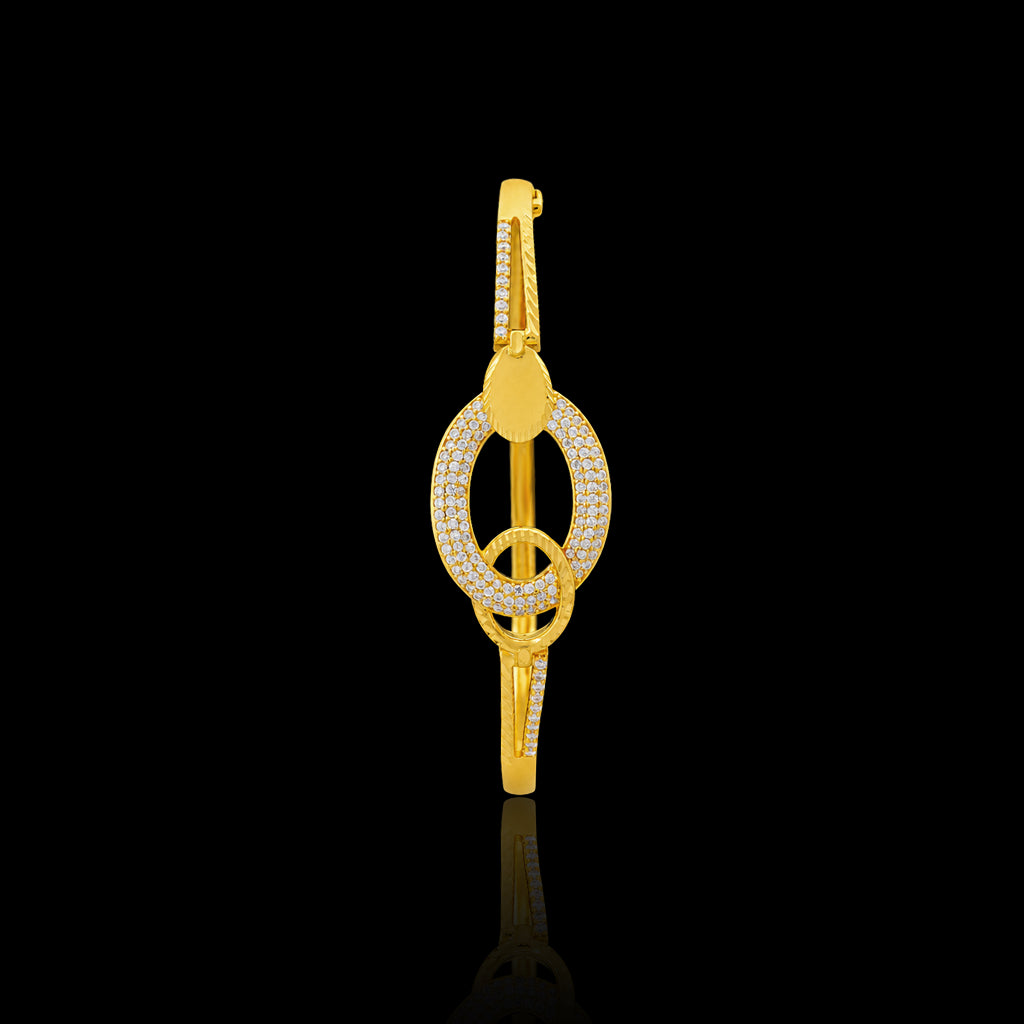 CZ Twin Oval Pave Openable Bracelet Gold Layered