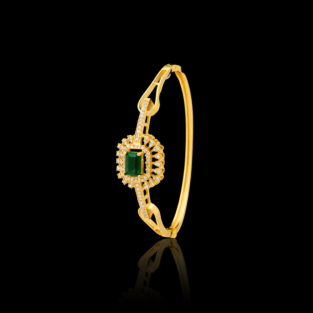 Emerald Colour CZ Halo Solitaire Openable Bracelet Gold Layered