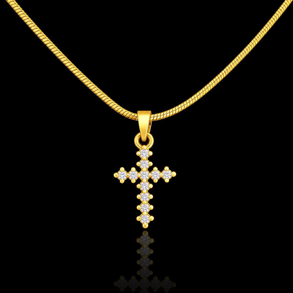CZ Pave Cross Religious Symbol Pendant with Chain Gold Layered