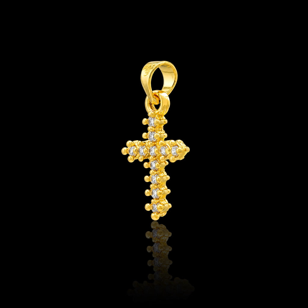 CZ Pave Cross Religious Symbol Pendant with Chain Gold Layered