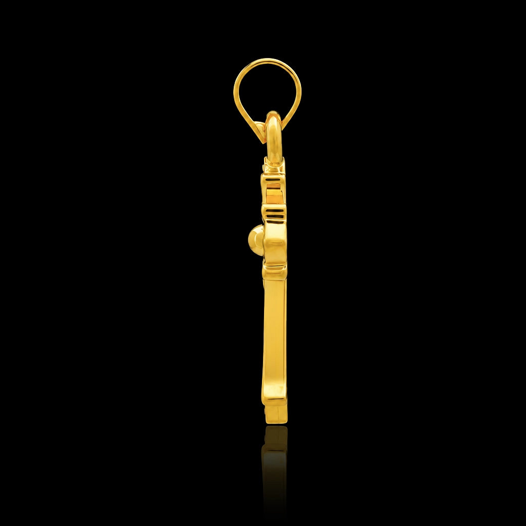 CZ Fleur Cross Religious Symbol Pendant with Chain Gold Layered