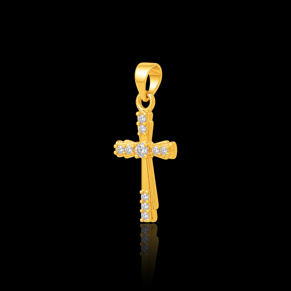 CZ Tapered Rail Cross Pendant with Chain Gold Layered