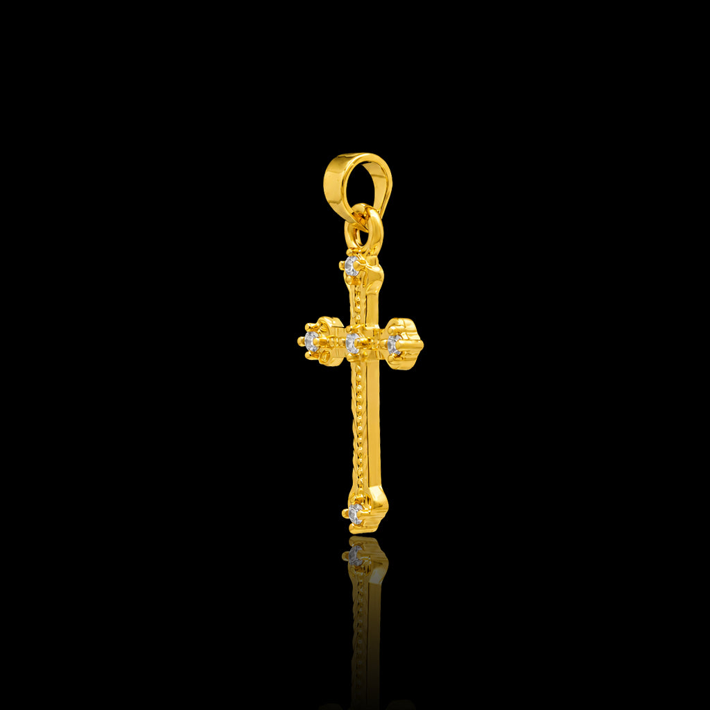 CZ Rope Edge Cross Pendant with Chain Gold Layered