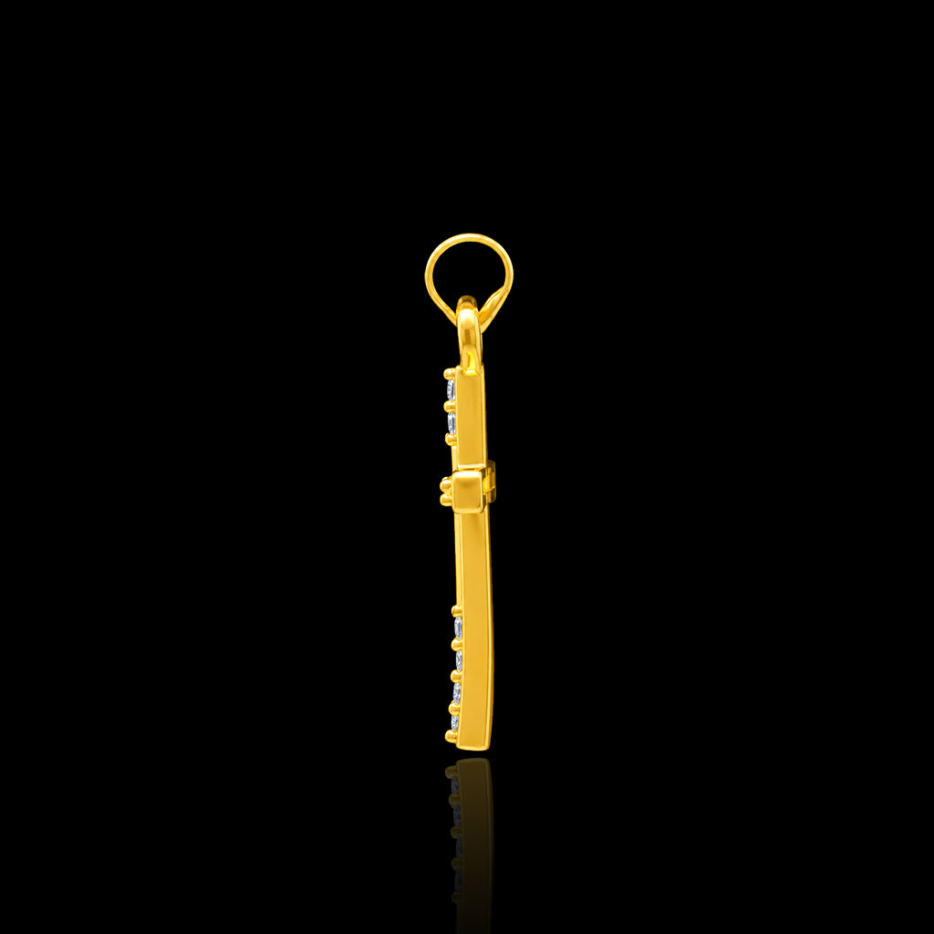 CZ Diagonal Rail Cross Pendant with Chain Gold Layered