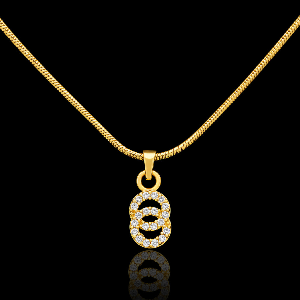CZ Twin Circle Pave Pendant with Chain Gold Layered