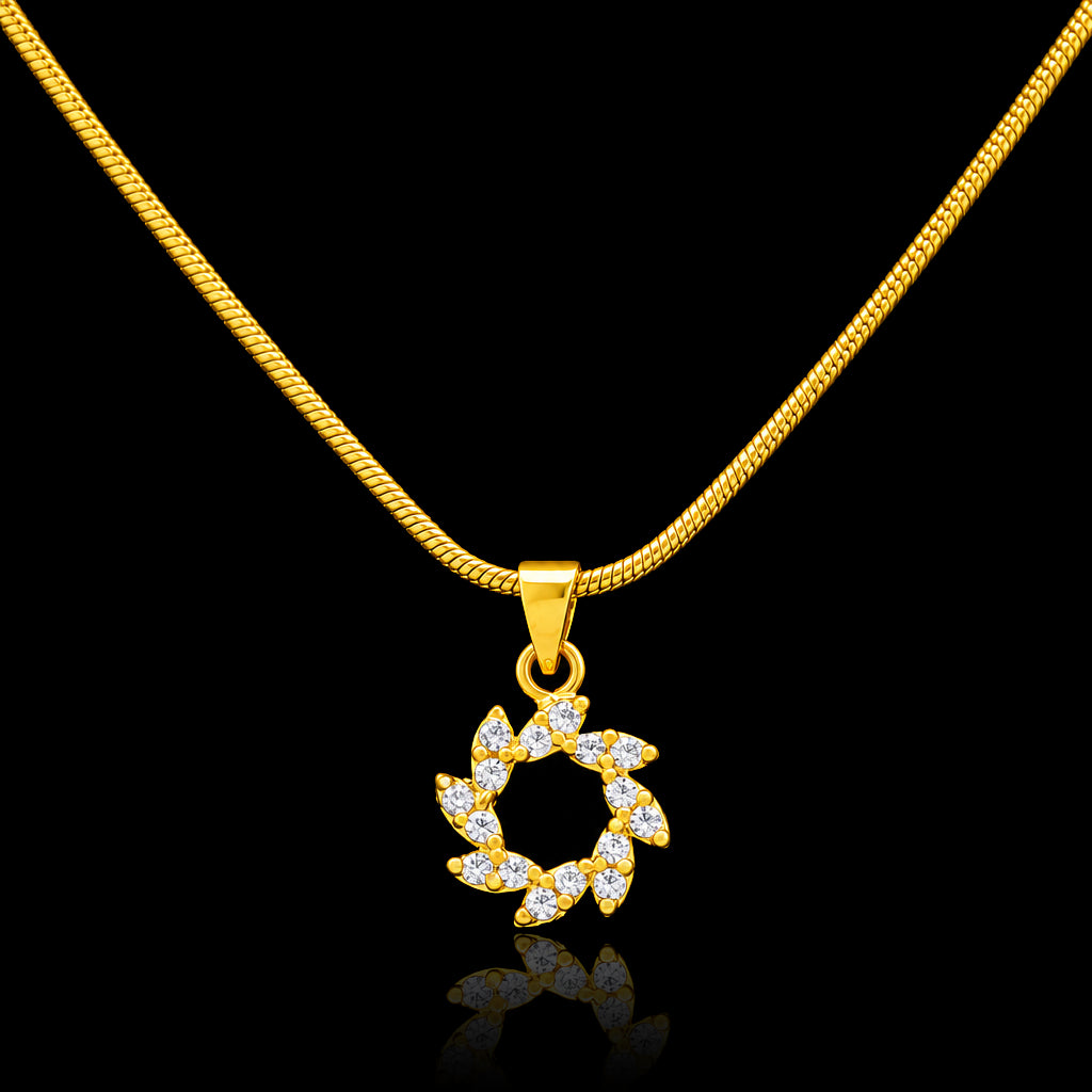 CZ Leaf Wreath Circle Pendant with Chain Gold Layered