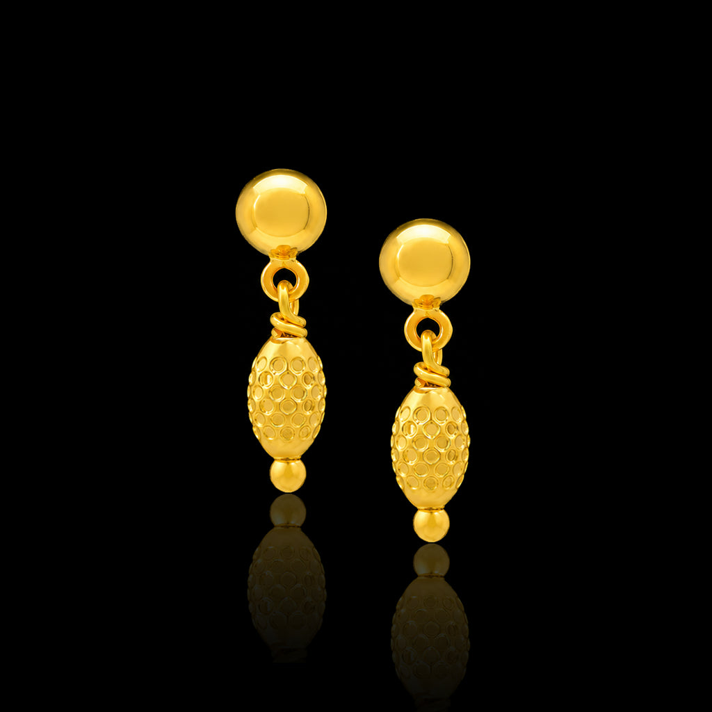 Baby Ball Drop Oval Dotted Hanging Stud Gold Layered
