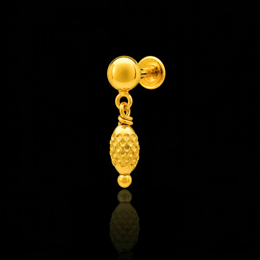 Baby Ball Drop Oval Dotted Hanging Stud Gold Layered