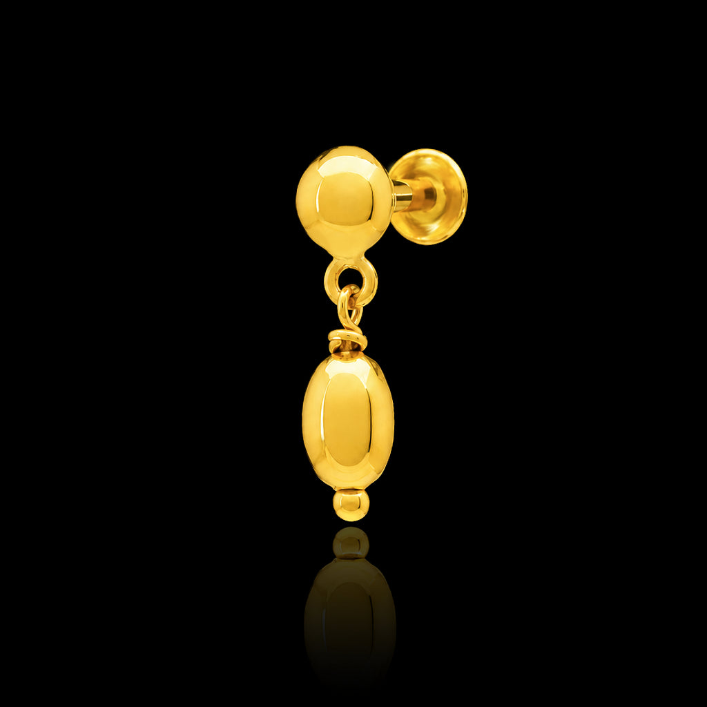 Baby Ball Drop Oval Plain Hanging Stud Gold Layered