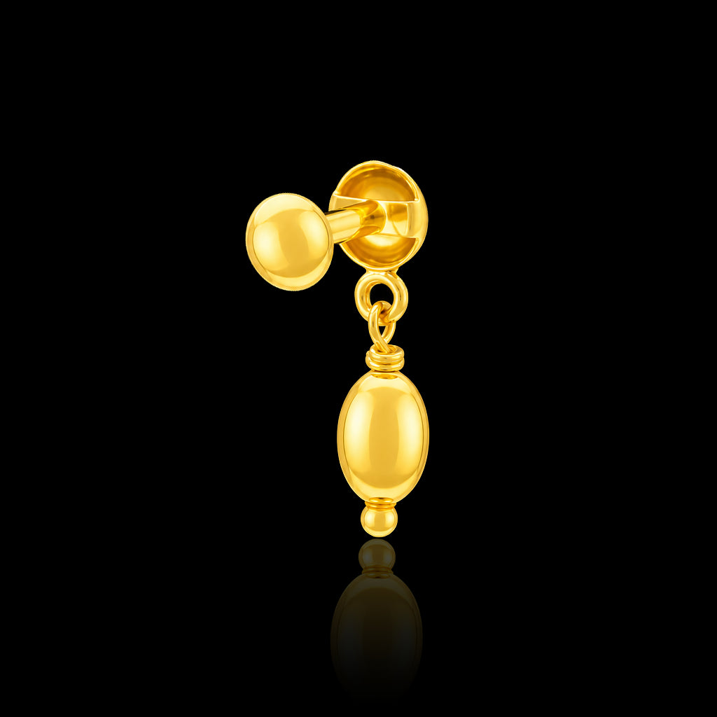 Baby Ball Drop Oval Plain Hanging Stud Gold Layered