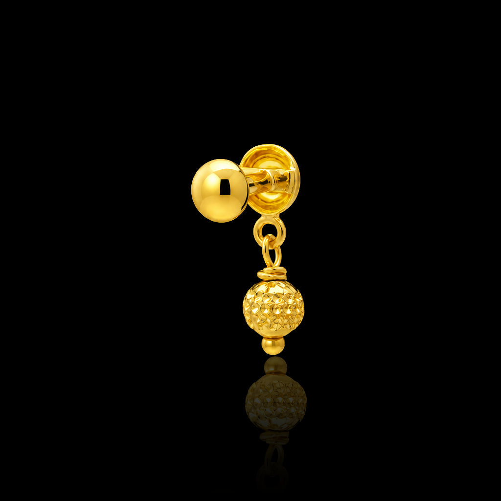 Baby Ball Drop Dome Textured Hanging Stud Gold Layered