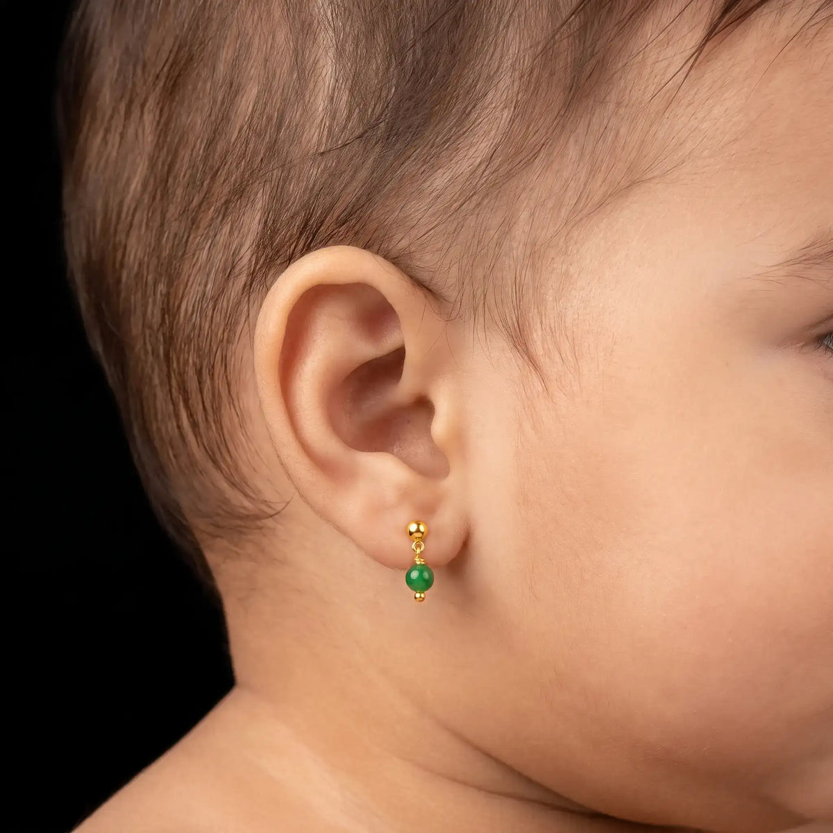 Baby Green Jade Ball Drop Hanging Stud Gold Layered
