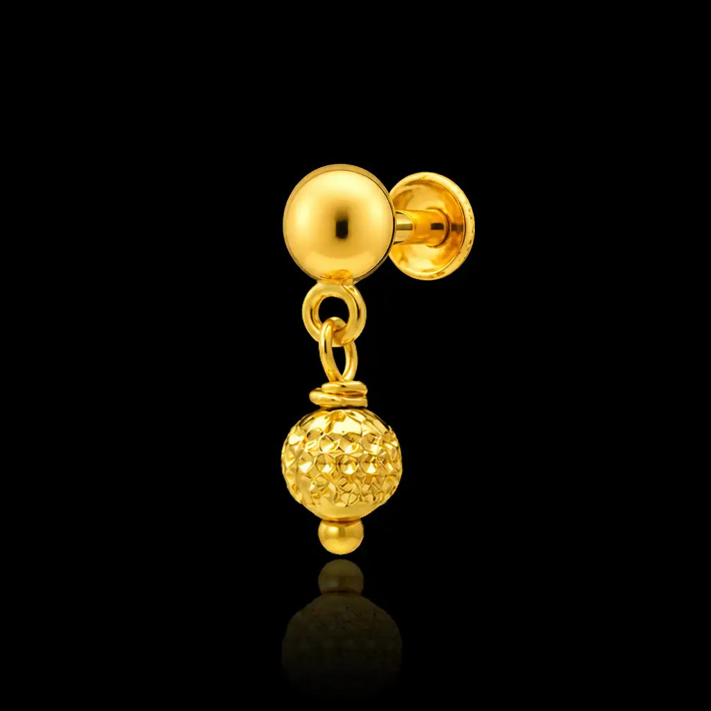 Baby Ball Drop Dome Textured Hanging Stud Gold Layered