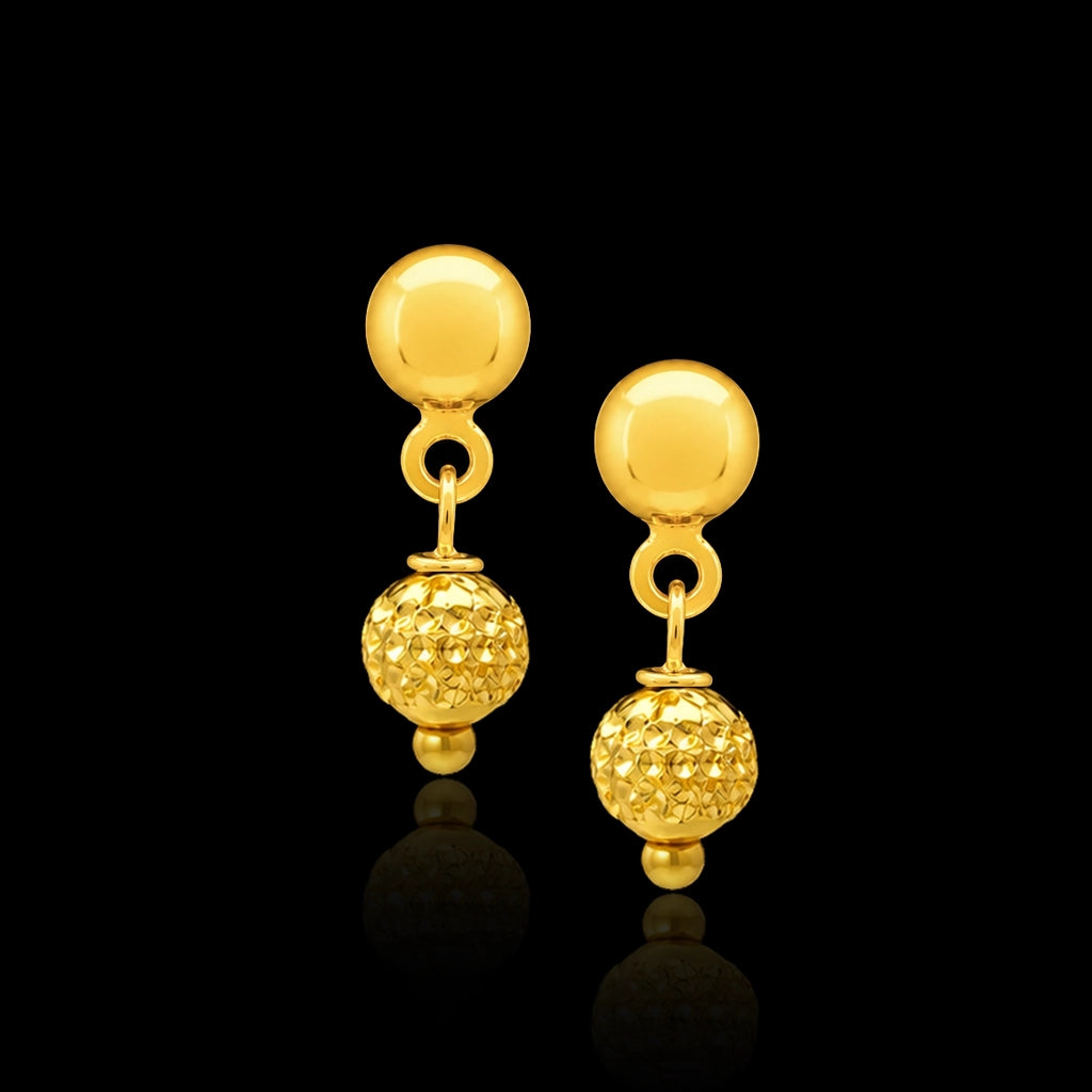 Baby Ball Drop Dome Textured Hanging Stud Gold Layered