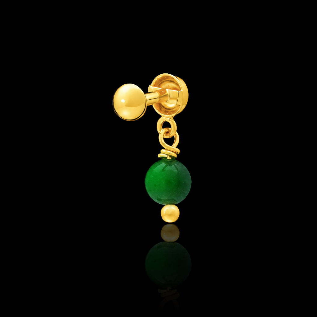 Baby Green Jade Ball Drop Hanging Stud Gold Layered