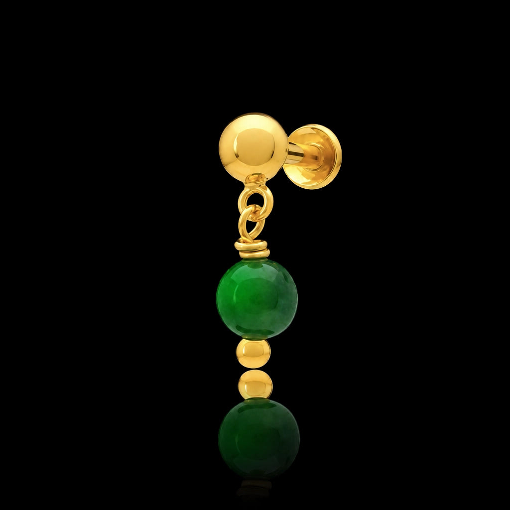 Baby Green Jade Ball Drop Hanging Stud Gold Layered